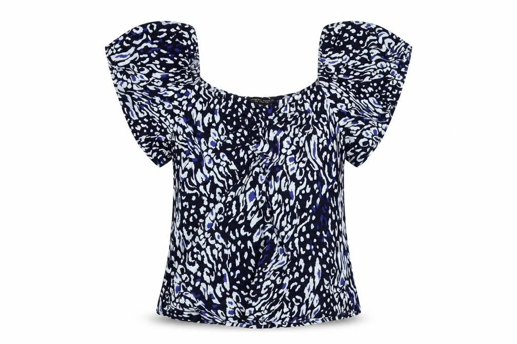 Dorothy Perkins Womens Blue Geometric Viscose Basic Blouse Size 10 Sweetheart