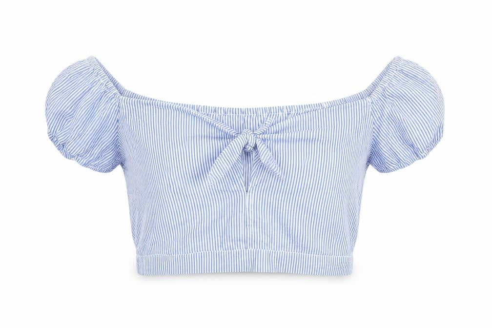 Divided by H&M Womens Blue Striped Polyester Cropped Blouse Size 14 Square Neck
