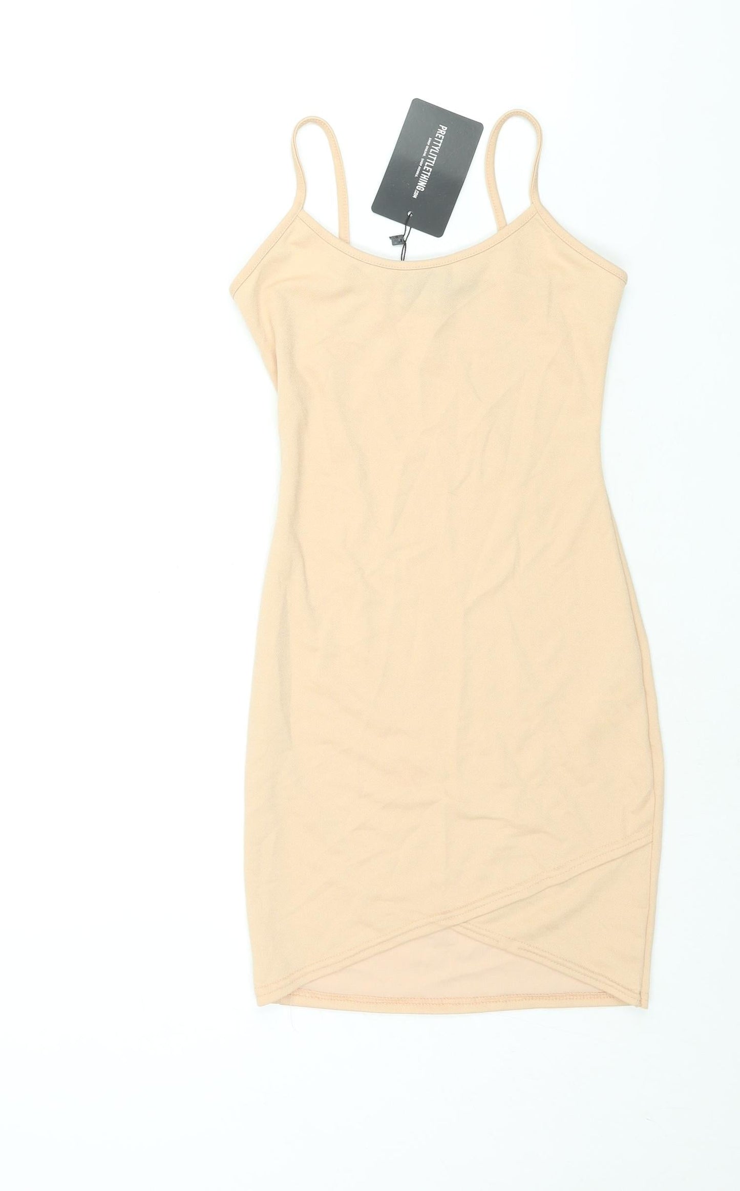 PRETTYLITTLETHING Womens Beige Polyester Mini Size 8 Scoop Neck Pullover