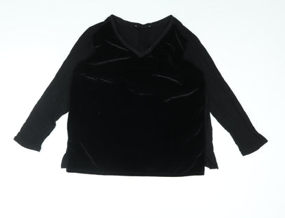 Additional front view of Oui women’s black viscose basic blouse, size UK 16, v-neck - velour