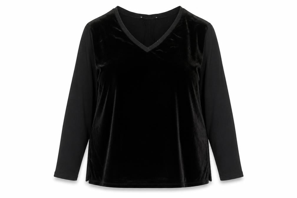 Oui Womens Black Viscose Basic Blouse Size 16 V-Neck - Velour