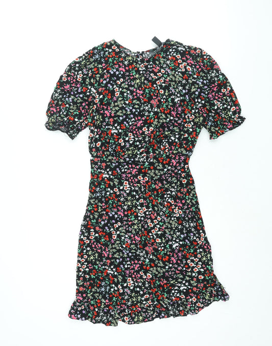 New Look Womens Multicoloured Floral Viscose Shift Size 8 Round Neck Button - Frill