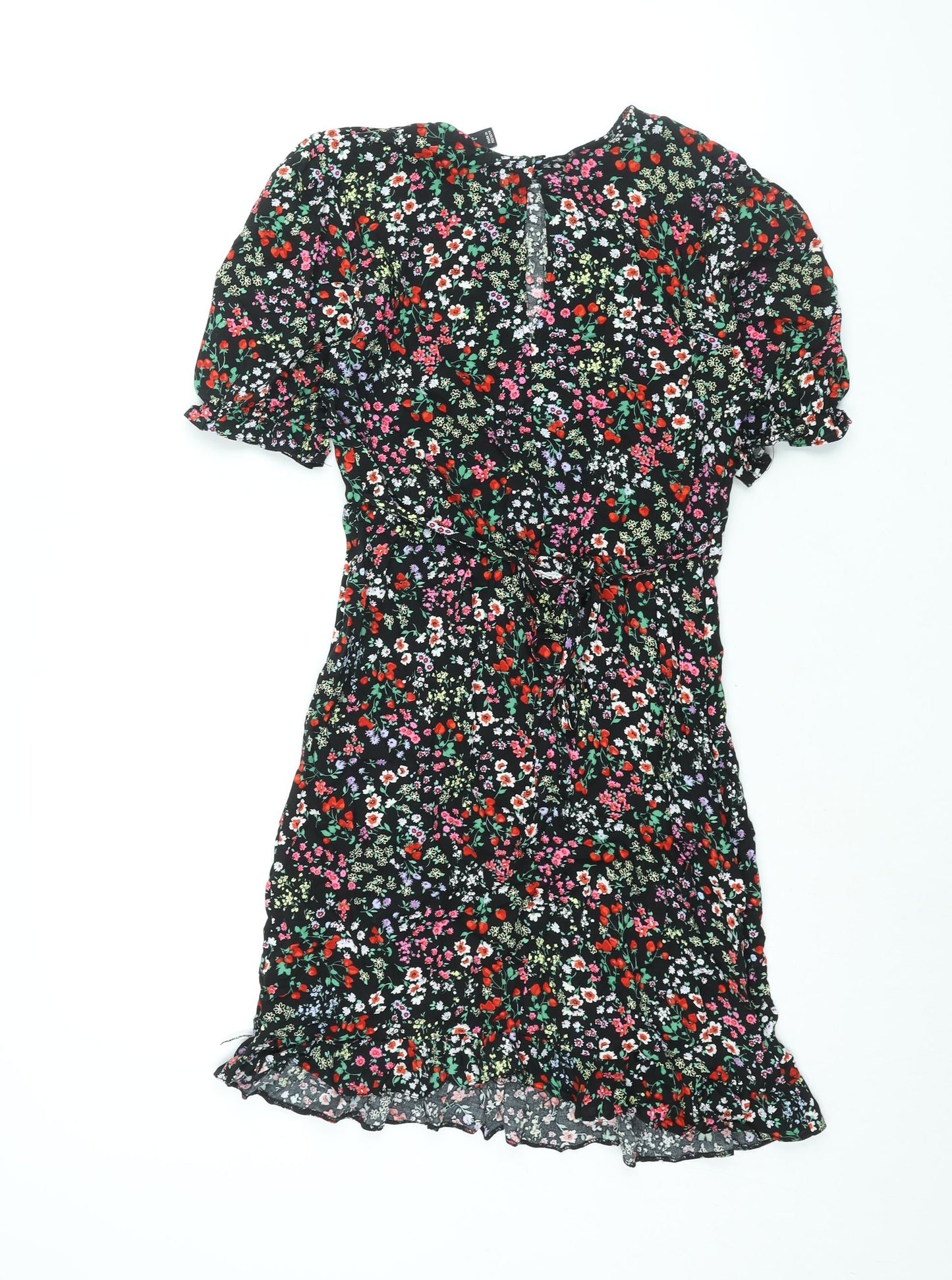 New Look Womens Multicoloured Floral Viscose Shift Size 8 Round Neck Button - Frill