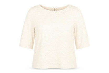 Front view of Principles women’s pink floral cotton basic blouse, size UK 12, round neck