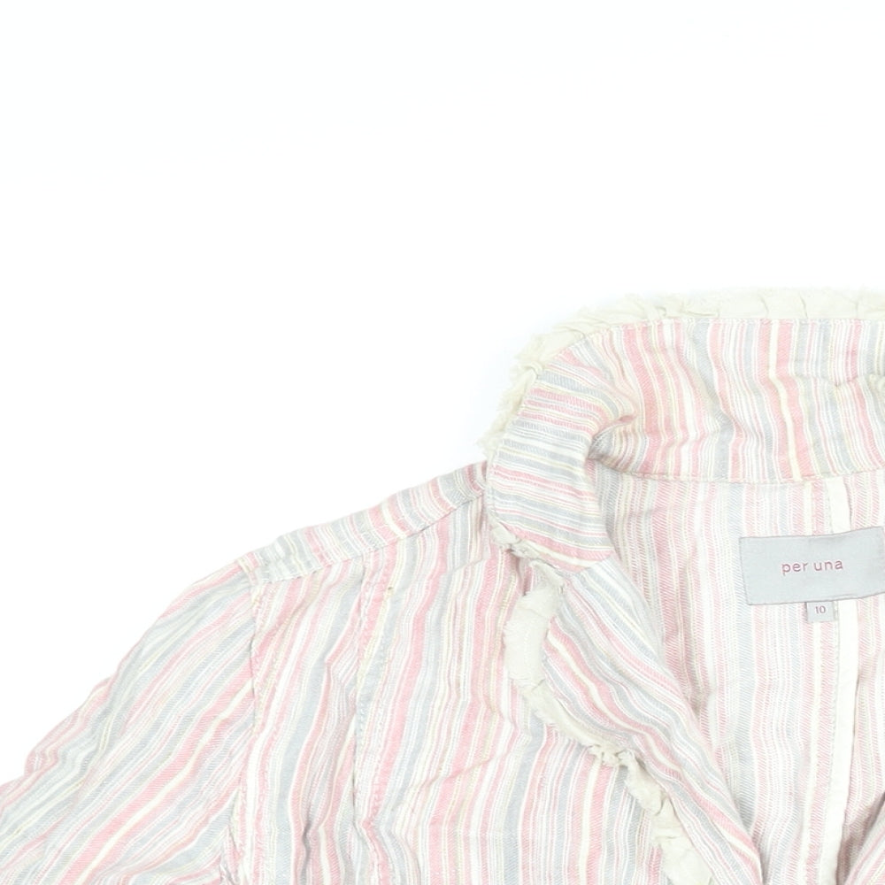 Per Una Womens Multicoloured Striped Jacket Blazer Size 10 Button - Frill