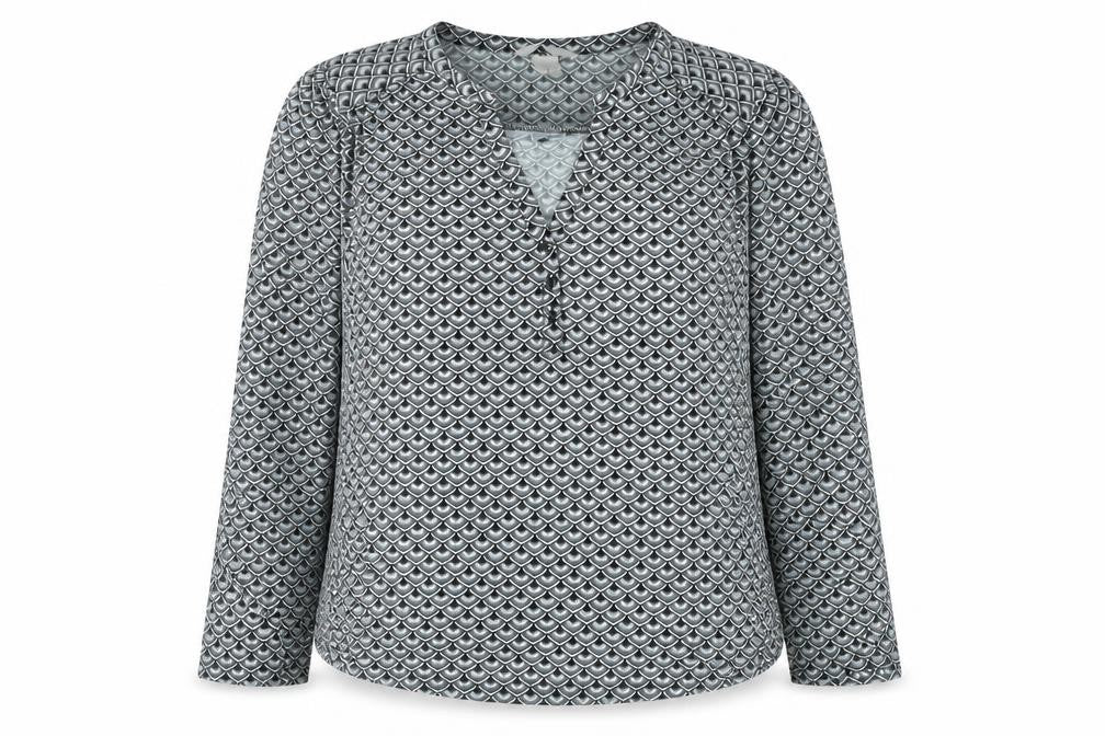 H&M Womens Grey Geometric Polyester Basic Blouse Size S V-Neck