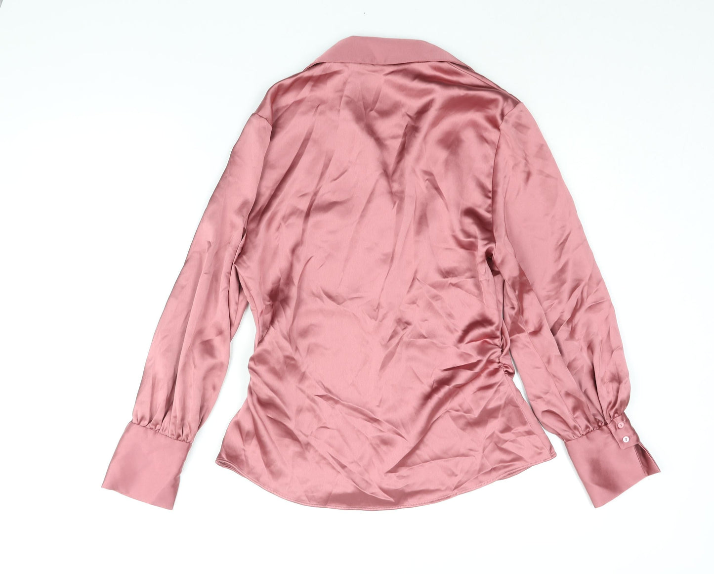 Zara Womens Pink Polyester Basic Button-Up Size S Collared - Rouched