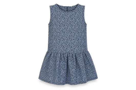 Marks & Spencer Girls Blue Floral Cotton Shift Size 9-10 Years Round Neck Zip - Frill
