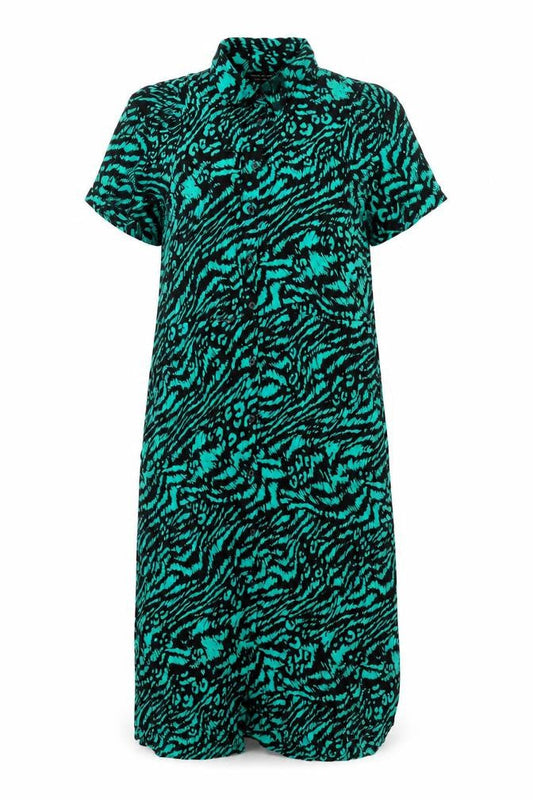 Dorothy Perkins Womens Green Animal Print Viscose Shirt Dress Size 14 Collared Button