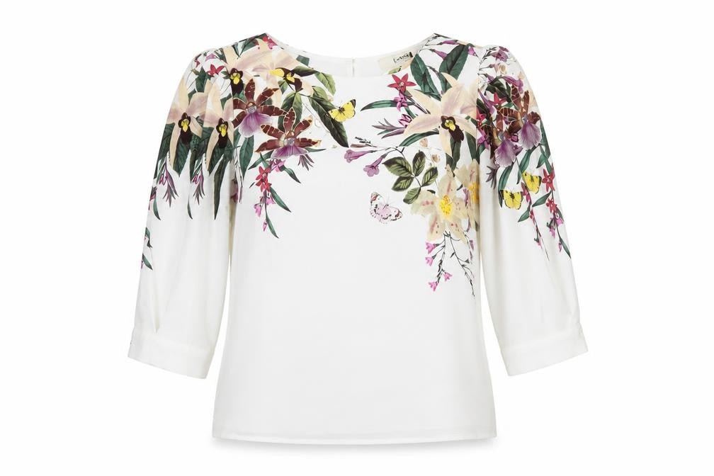 Oasis Womens White Polyester Basic Blouse Size 8 Round Neck - Floral Print