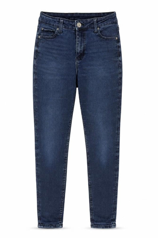 Marks & Spencer Womens Blue Cotton Blend Tapered Jeans Size 10 L26 in Regular Zip