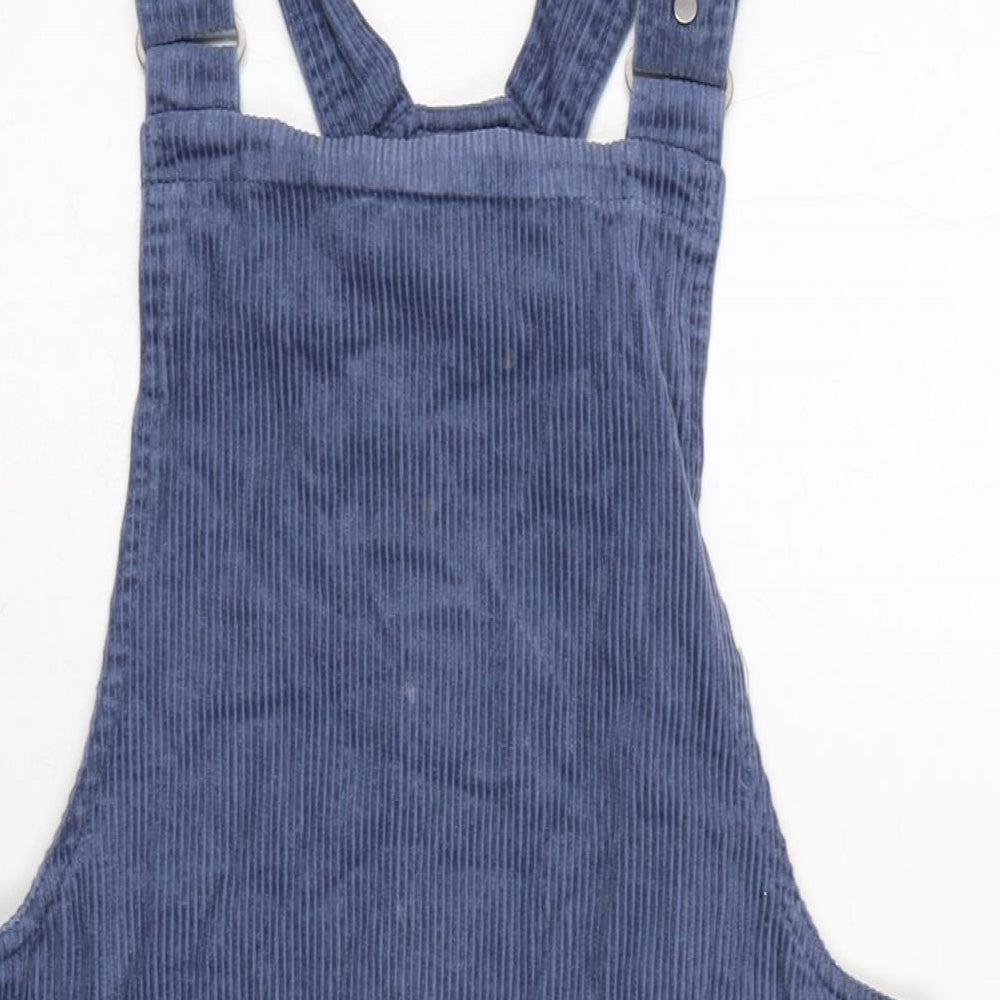 New Look Womens Blue Cotton Pinafore/Dungaree Dress Size 10 Square Neck Snap