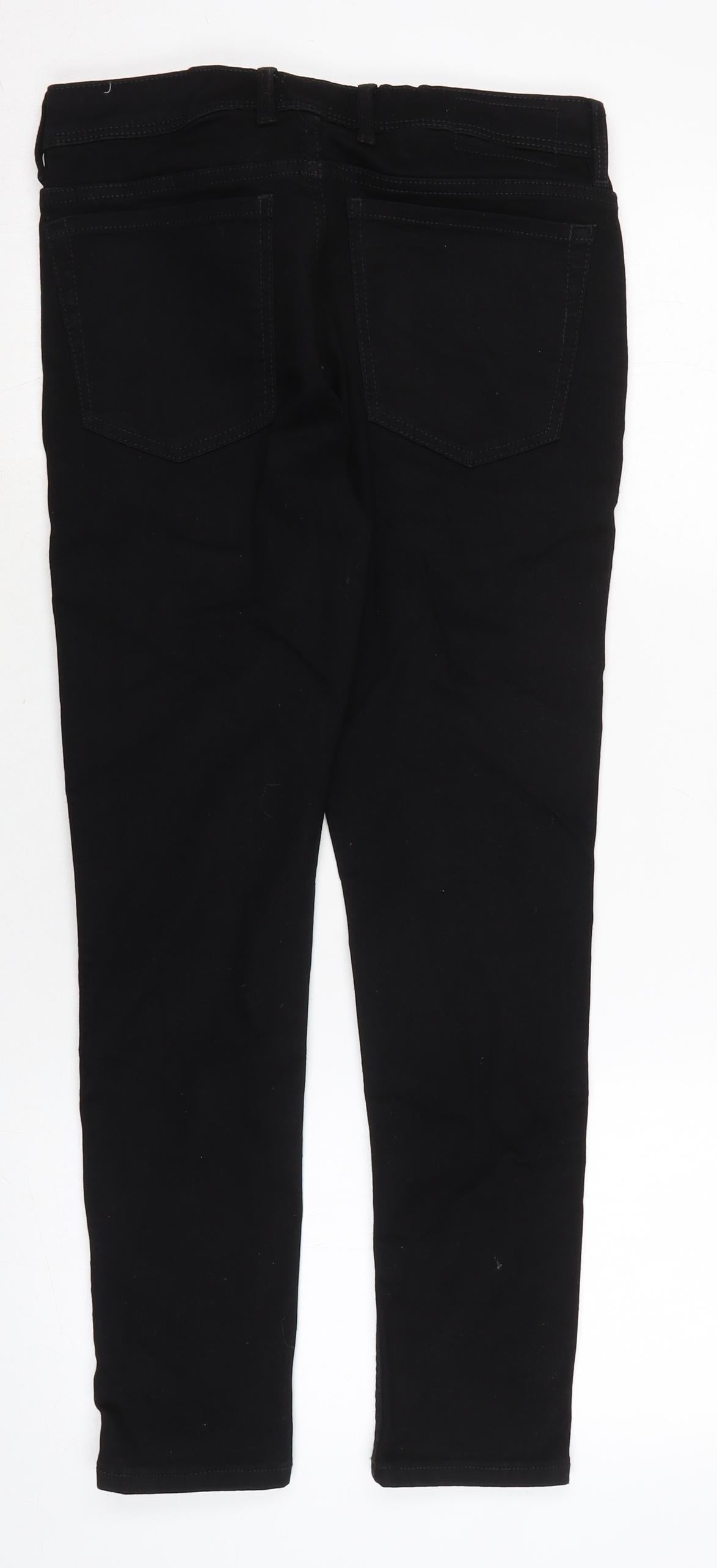 River Island Mens Black Cotton Blend Tapered Jeans Size 30 in L30 in Regular Zip
