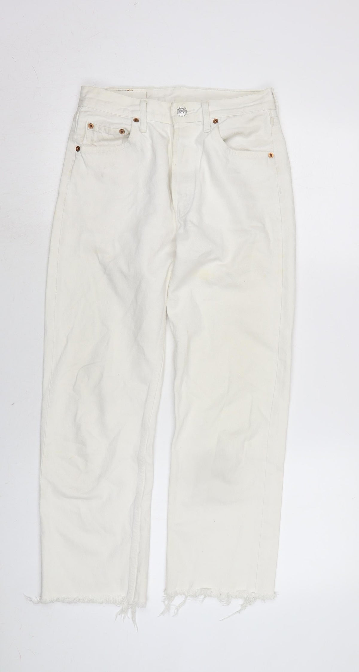 Levis Womens Ivory Cotton Straight Jeans Size 26 in L25 in Regular Button - Raw Hem