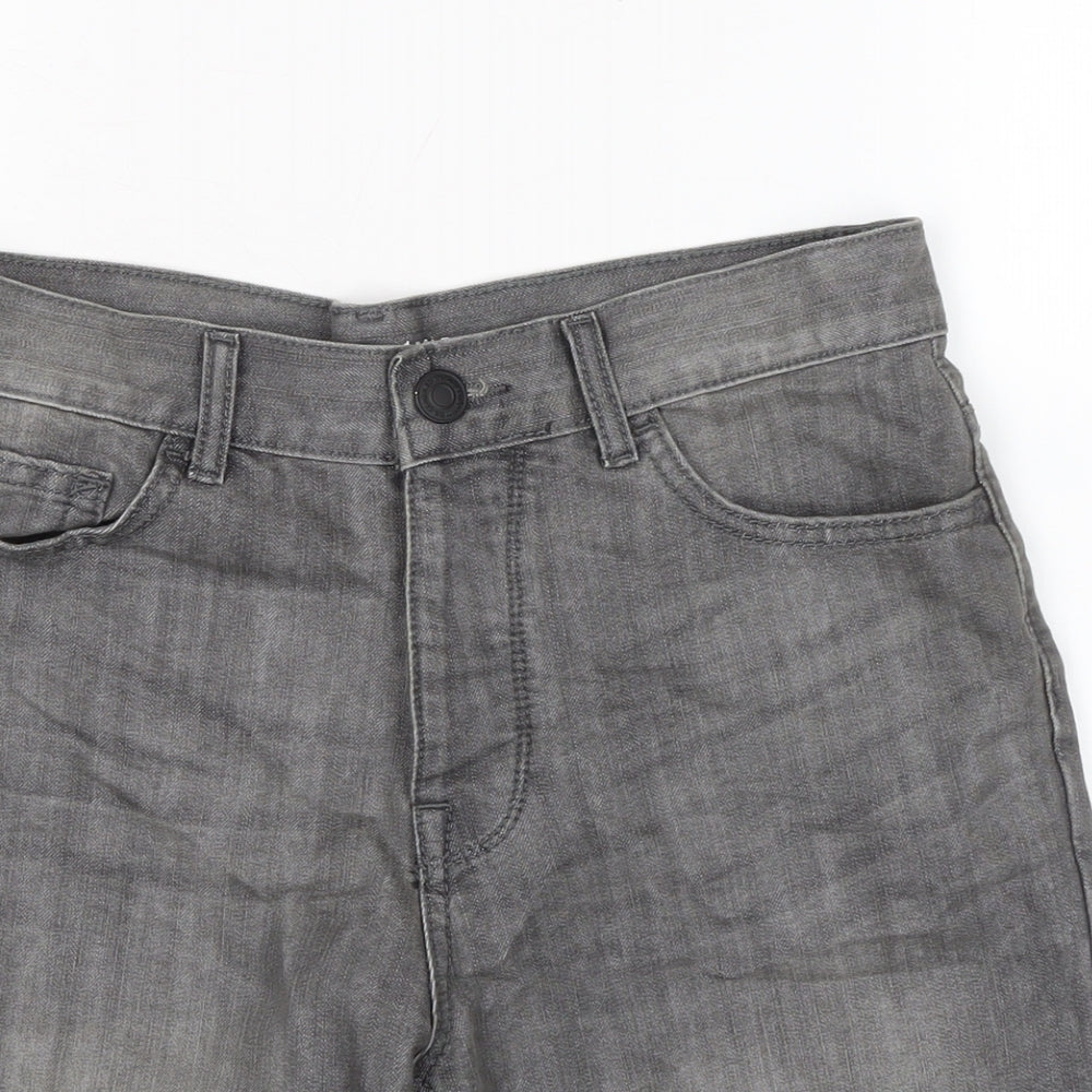 Denim & Co. Mens Grey Cotton Biker Shorts Size 30 in L10 in Regular Button