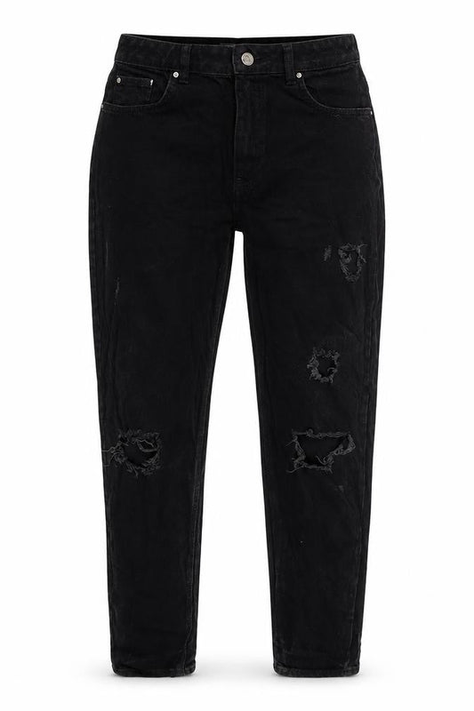 Front view of Denim & Co. women’s black cotton blend skinny jeans, size UK 12, 27-inch leg regular zip