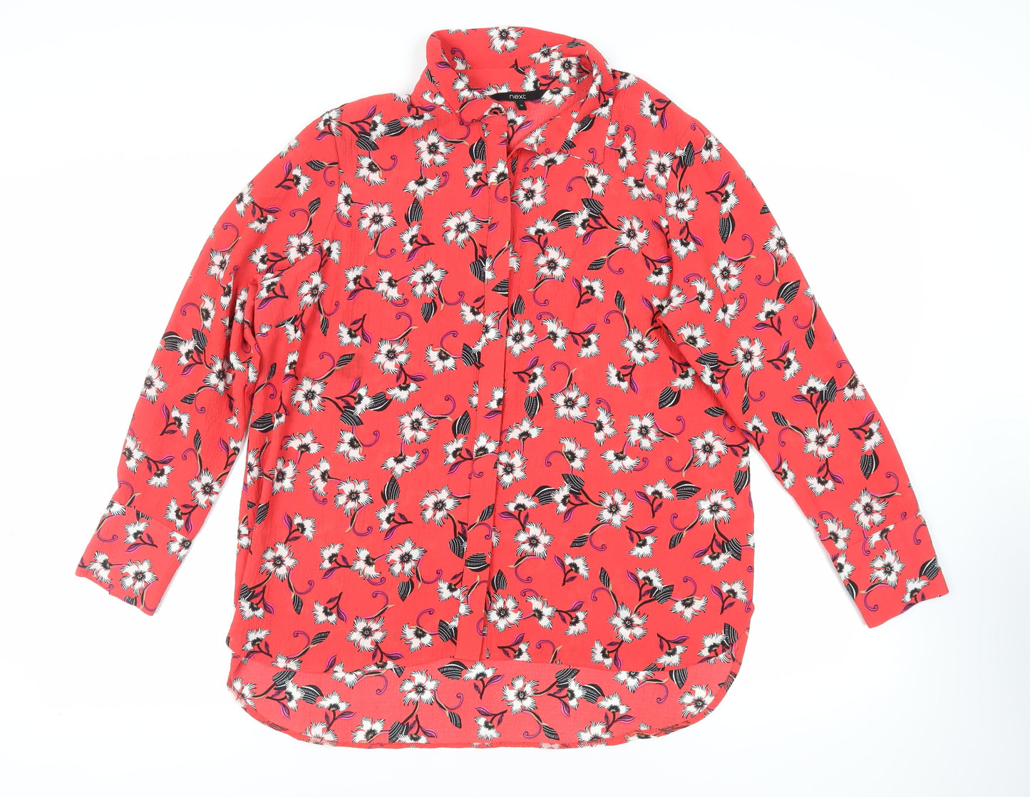 NEXT Womens Red Floral Polyester Basic Button-Up Size 18 Collared