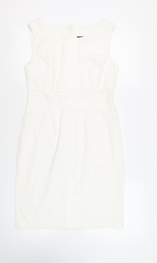Connected Apparel Womens White Polyester Pencil Dress Size 8 Boat Neck Zip