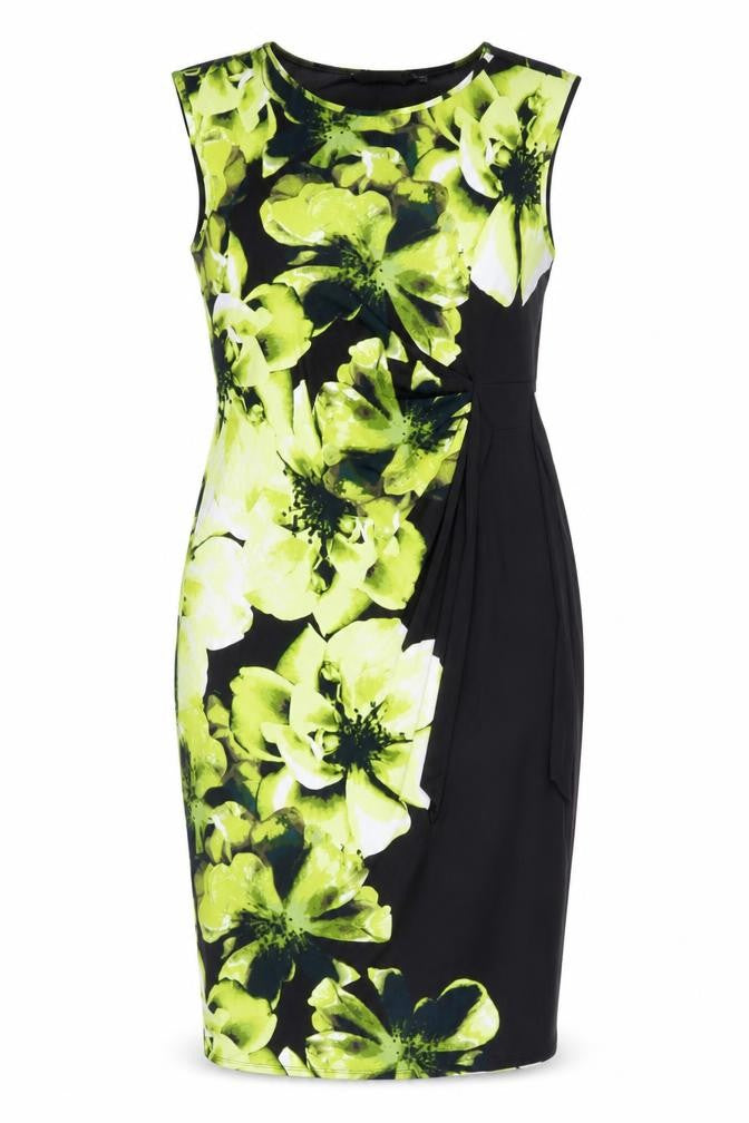 Debenhams Womens Black Floral Polyester Pencil Dress Size 14 Boat Neck Pullover