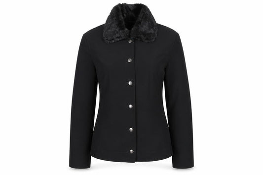 Per Una Womens Black Jacket Size 16 Snap - Faux Fur Collar