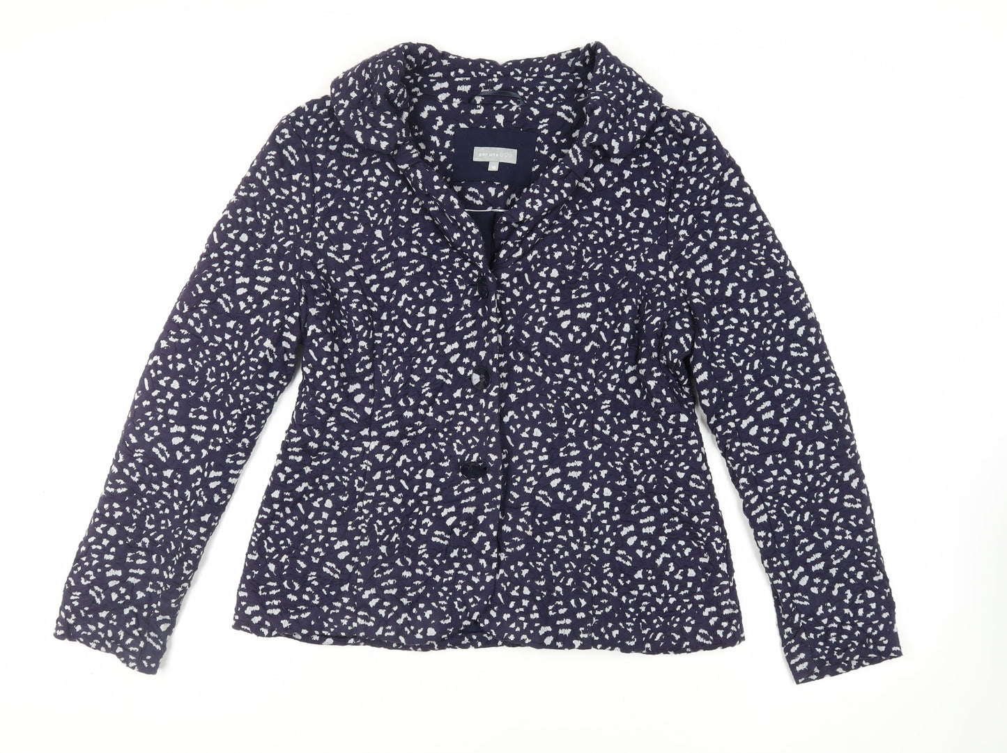 Per Una Womens Blue Geometric Jacket Blazer Size 16 Button - Textured