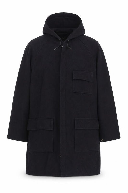 Richman Brothers Mens Black Overcoat Coat Size M Zip - Vintage Hooded