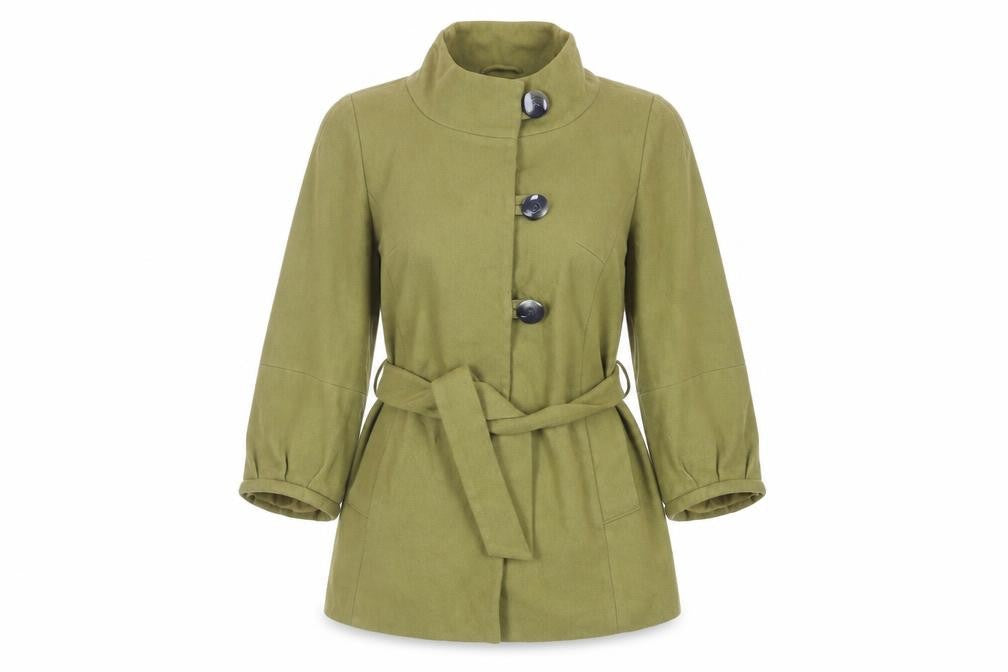 Topshop Womens Green Pea Coat Coat Size 12 Button - Belted