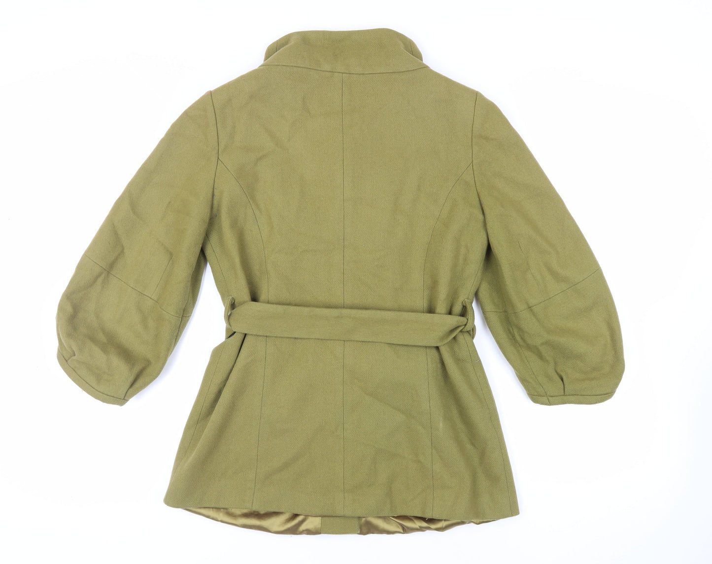 Topshop Womens Green Pea Coat Coat Size 12 Button - Belted