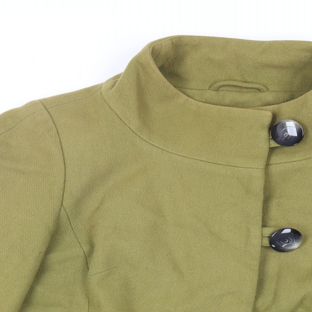 Topshop Womens Green Pea Coat Coat Size 12 Button - Belted