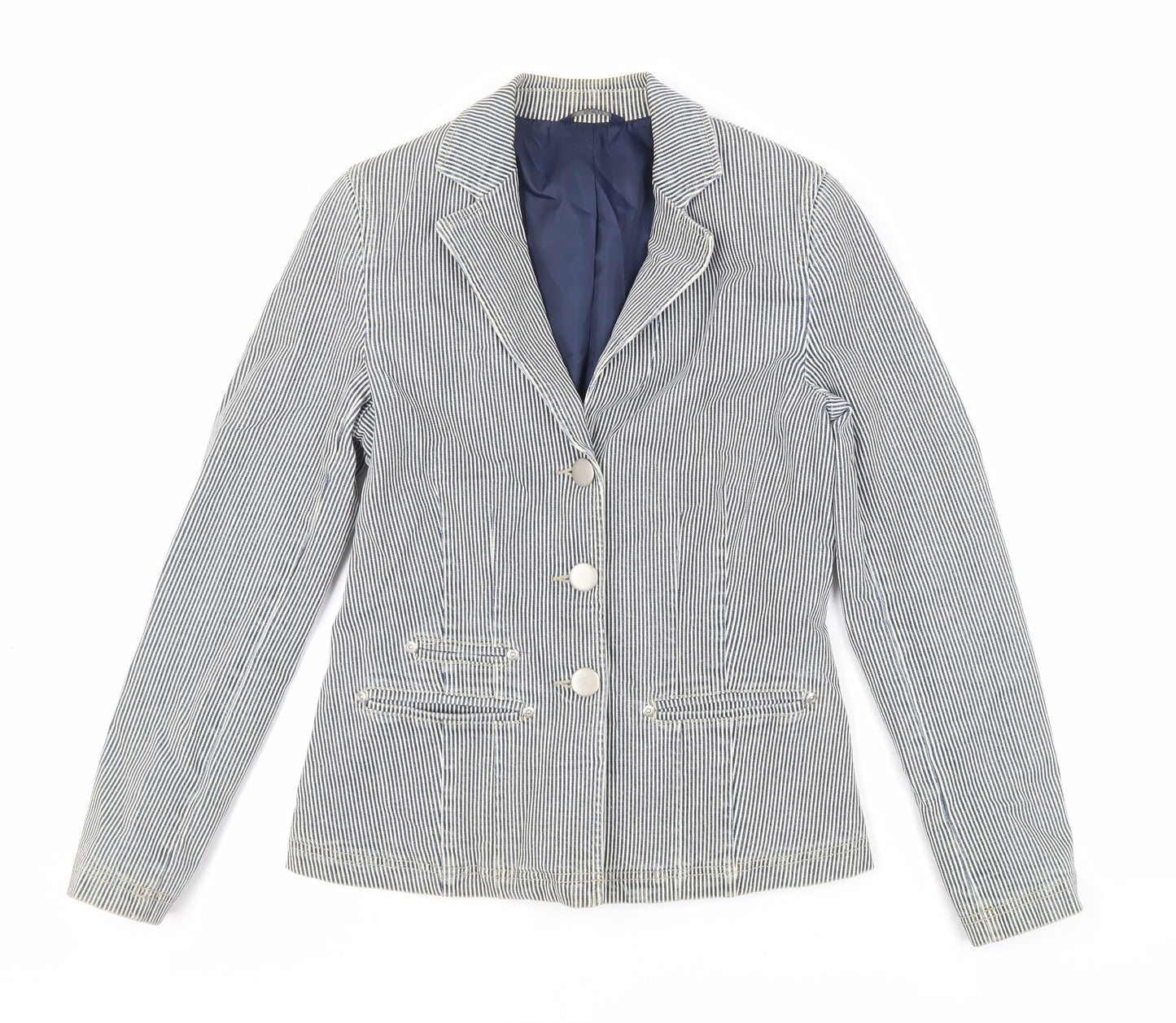 Marks and Spencer Womens Blue Striped Jacket Blazer Size 8 Button