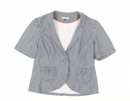 Additional front view of Red Herring women’s blue striped jacket blazer, size UK 14, button