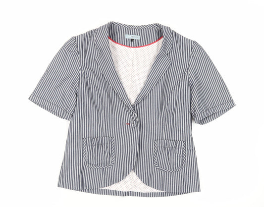 Red Herring Womens Blue Striped Jacket Blazer Size 14 Button