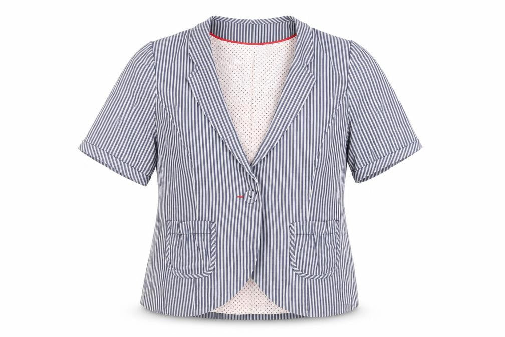 Red Herring Womens Blue Striped Jacket Blazer Size 14 Button