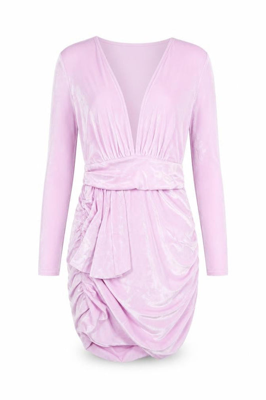Boohoo Womens Purple Polyester Mini Size 14 V-Neck Pullover - Ruched