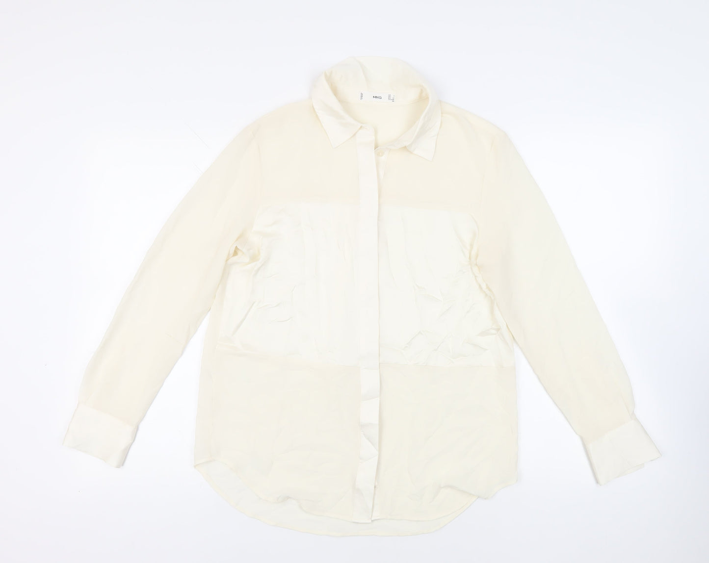 Mango Womens Ivory Polyester Basic Button-Up Size S Collared