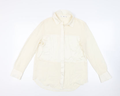Mango Womens Ivory Polyester Basic Button-Up Size S Collared