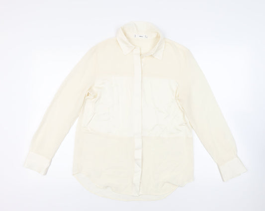 Mango Womens Ivory Polyester Basic Button-Up Size S Collared