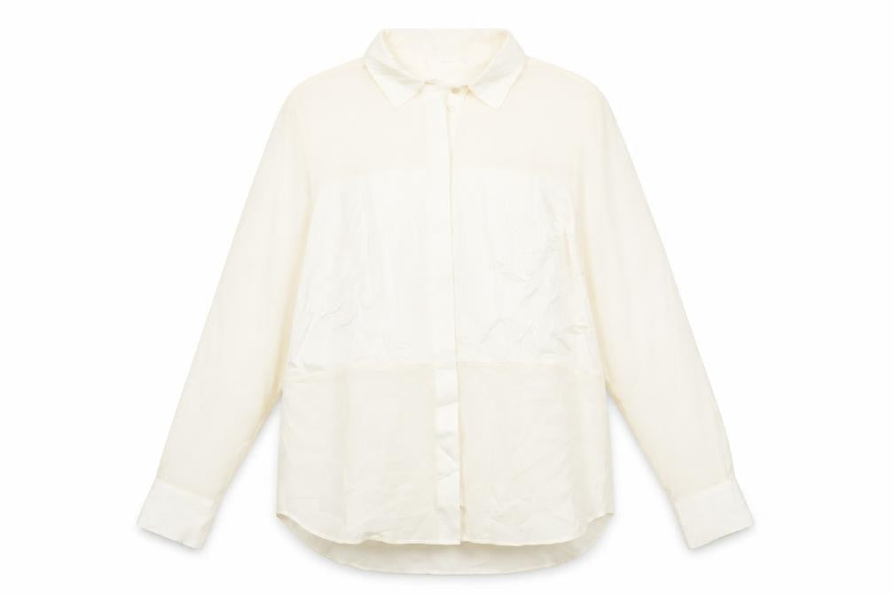 Mango Womens Ivory Polyester Basic Button-Up Size S Collared
