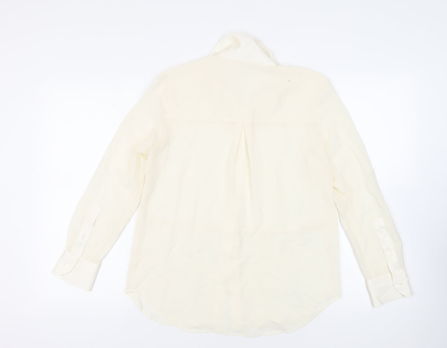 Mango Womens Ivory Polyester Basic Button-Up Size S Collared