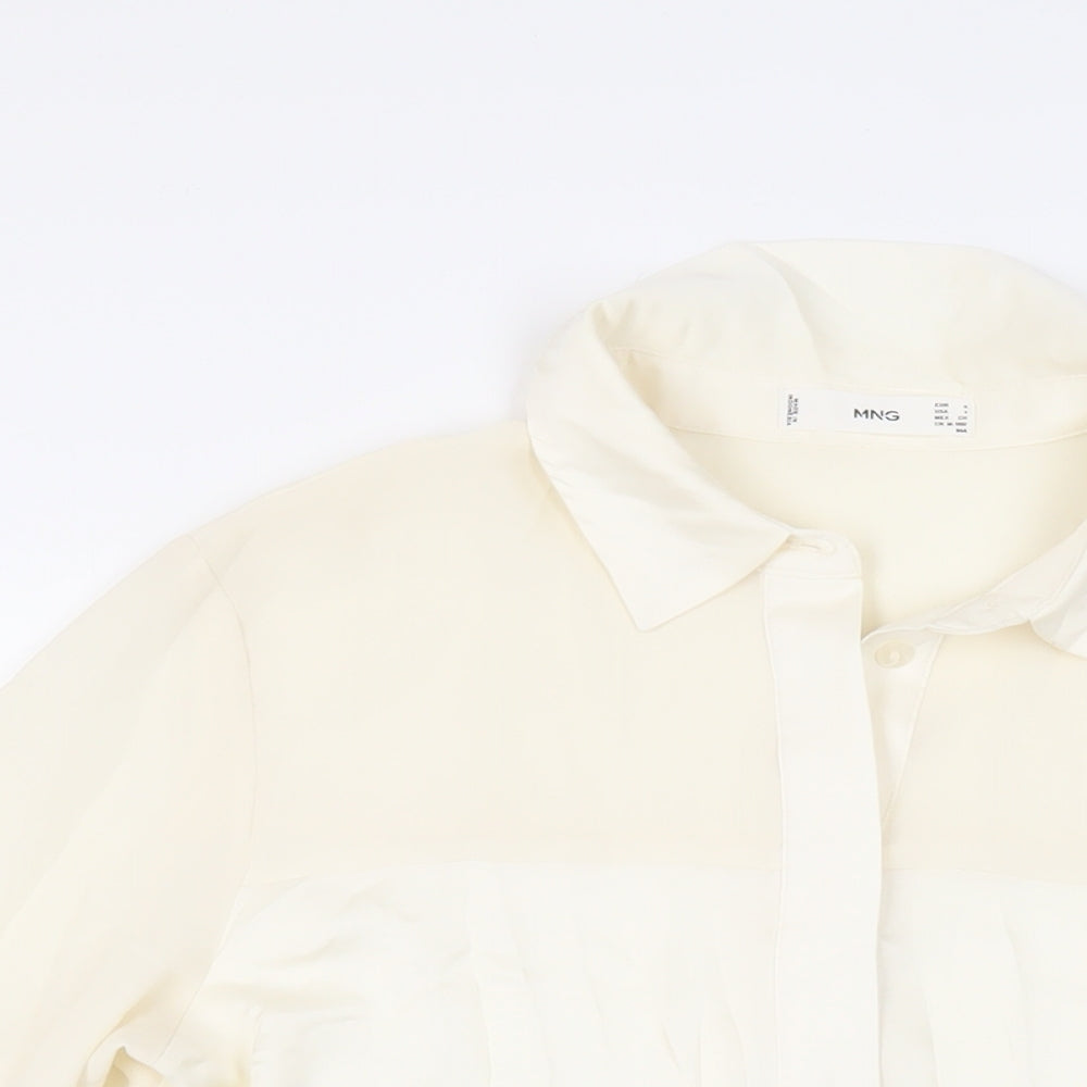Mango Womens Ivory Polyester Basic Button-Up Size S Collared