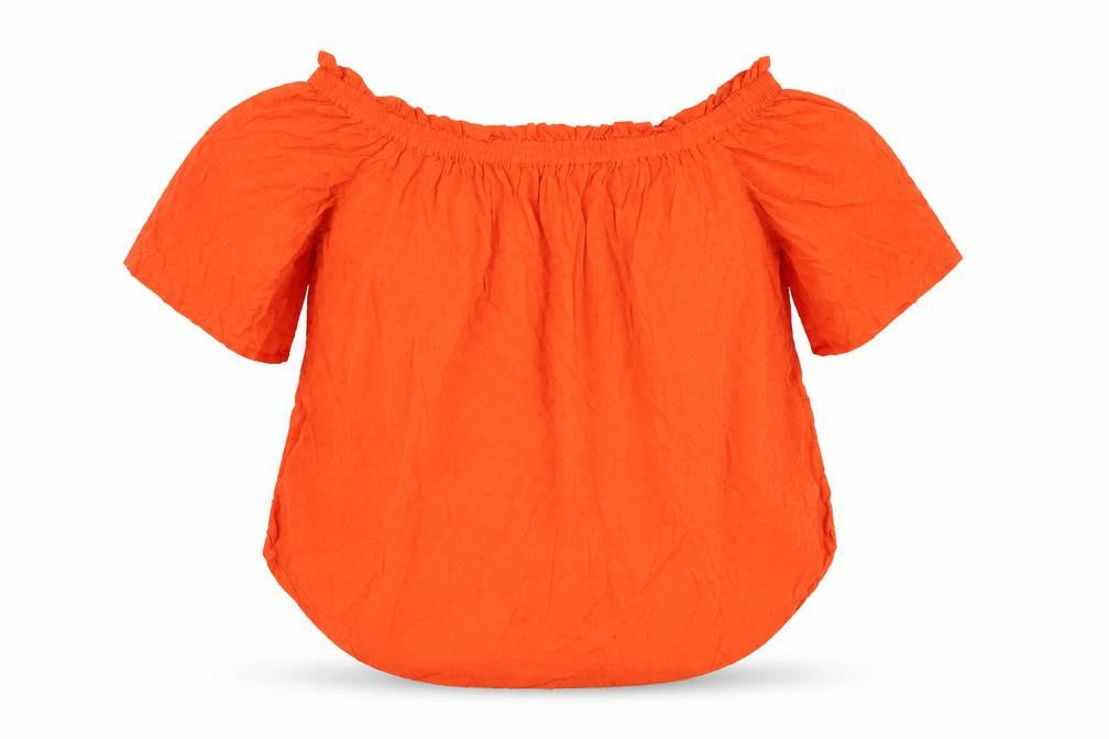 H&M Womens Orange Cotton Basic Blouse Size 14 Off the Shoulder - Textured