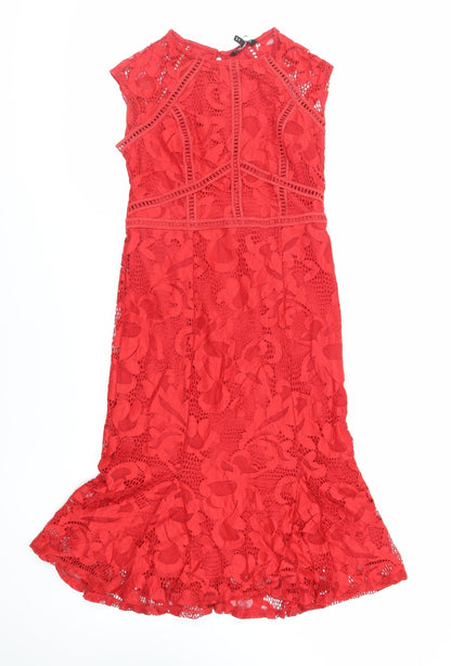 Next Womens Red Nylon Mermaid Size 8 Roll Neck Button