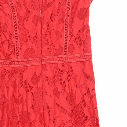 Next Womens Red Nylon Mermaid Size 8 Roll Neck Button