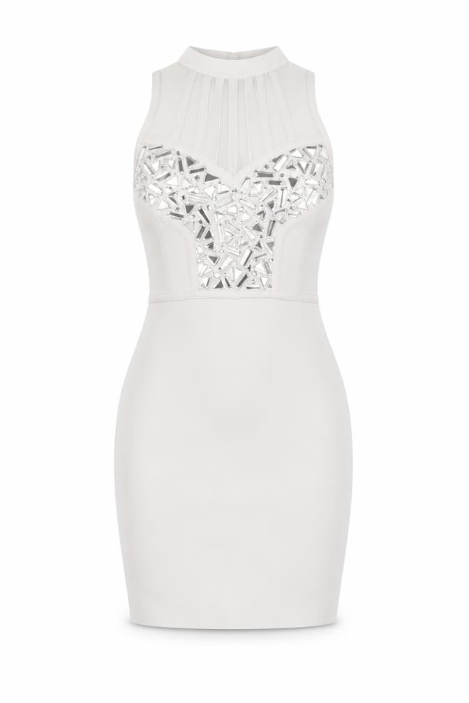 Boohoo Womens Grey Polyester Bodycon Size 8 Halter Hook & Eye - Embellished