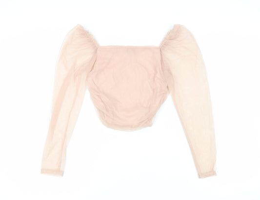PRETTYLITTLETHING Womens Pink Polyester Cropped Blouse Size 8 Square Neck