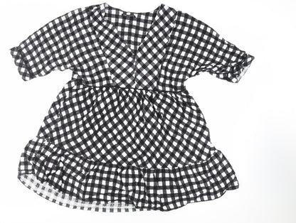 Next Womens Black Check Viscose Trapeze & Swing Size 8 V-Neck Pullover