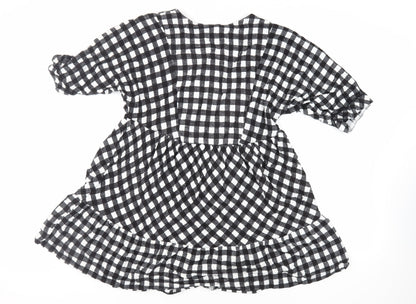 Next Womens Black Check Viscose Trapeze & Swing Size 8 V-Neck Pullover