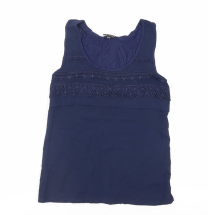 Warehouse Womens Blue Polyester Basic Tank Size 12 Scoop Neck - Lace Detail