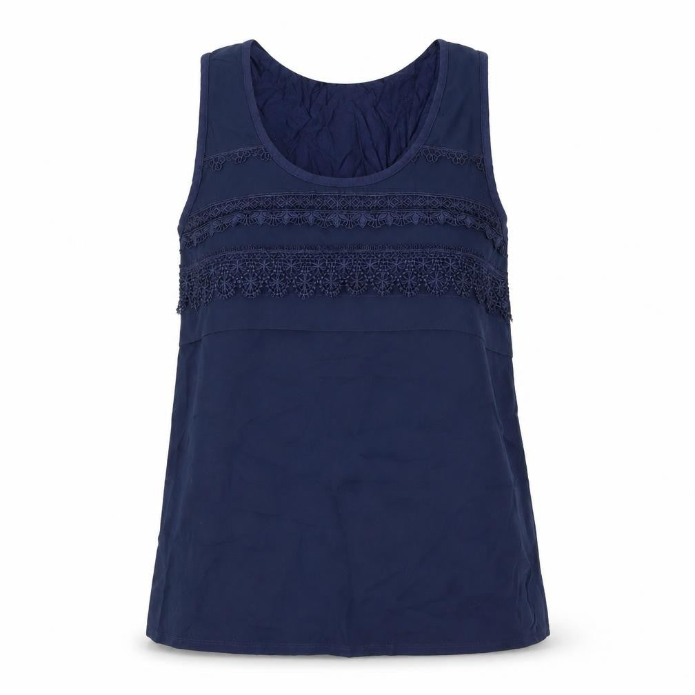 Warehouse Womens Blue Polyester Basic Tank Size 12 Scoop Neck - Lace Detail