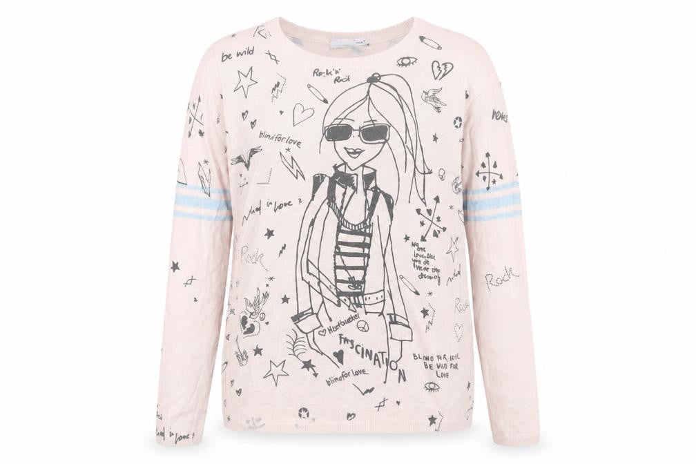 Oui Womens Pink Crew Neck Geometric Cotton Pullover Jumper Size 14